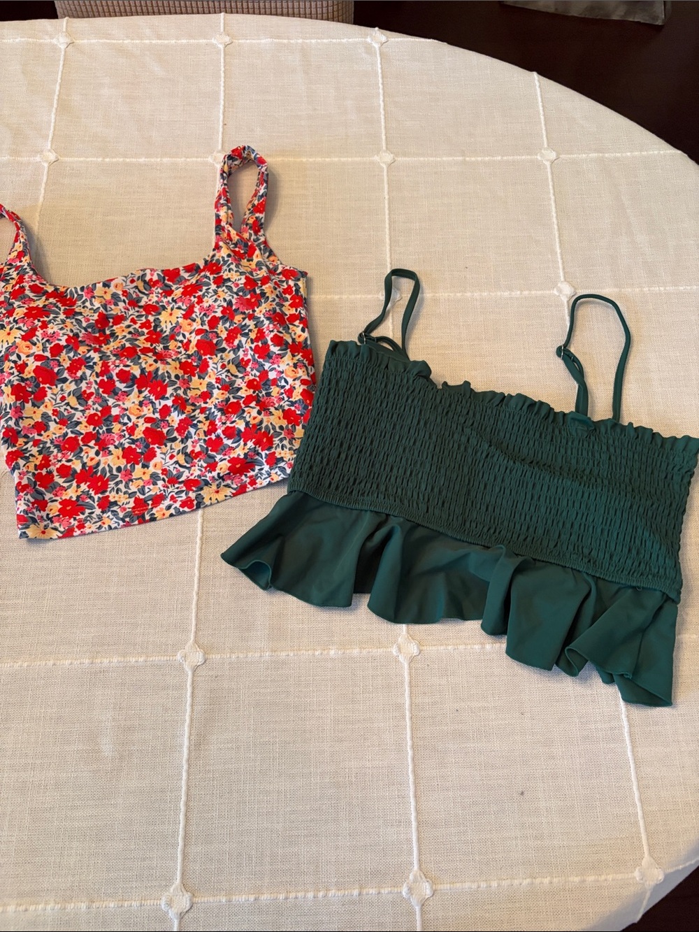 Green Smocked Ruffle Crop Top - Women